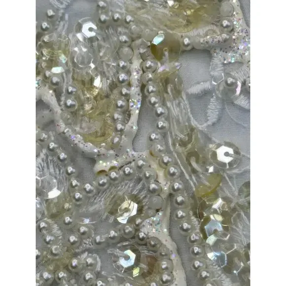 Moda Bianco Dress Shirt Pearl Beaded Floral Sequin Western Cowboy Cream White - Picture 8 of 13